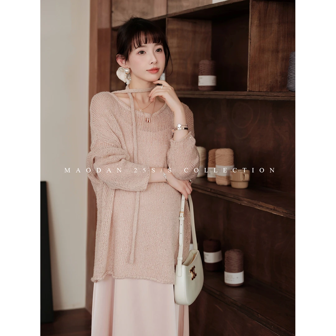 maodan/猫单【乌木玫瑰】孕妇装2025新款春季套装时尚镂空针织.