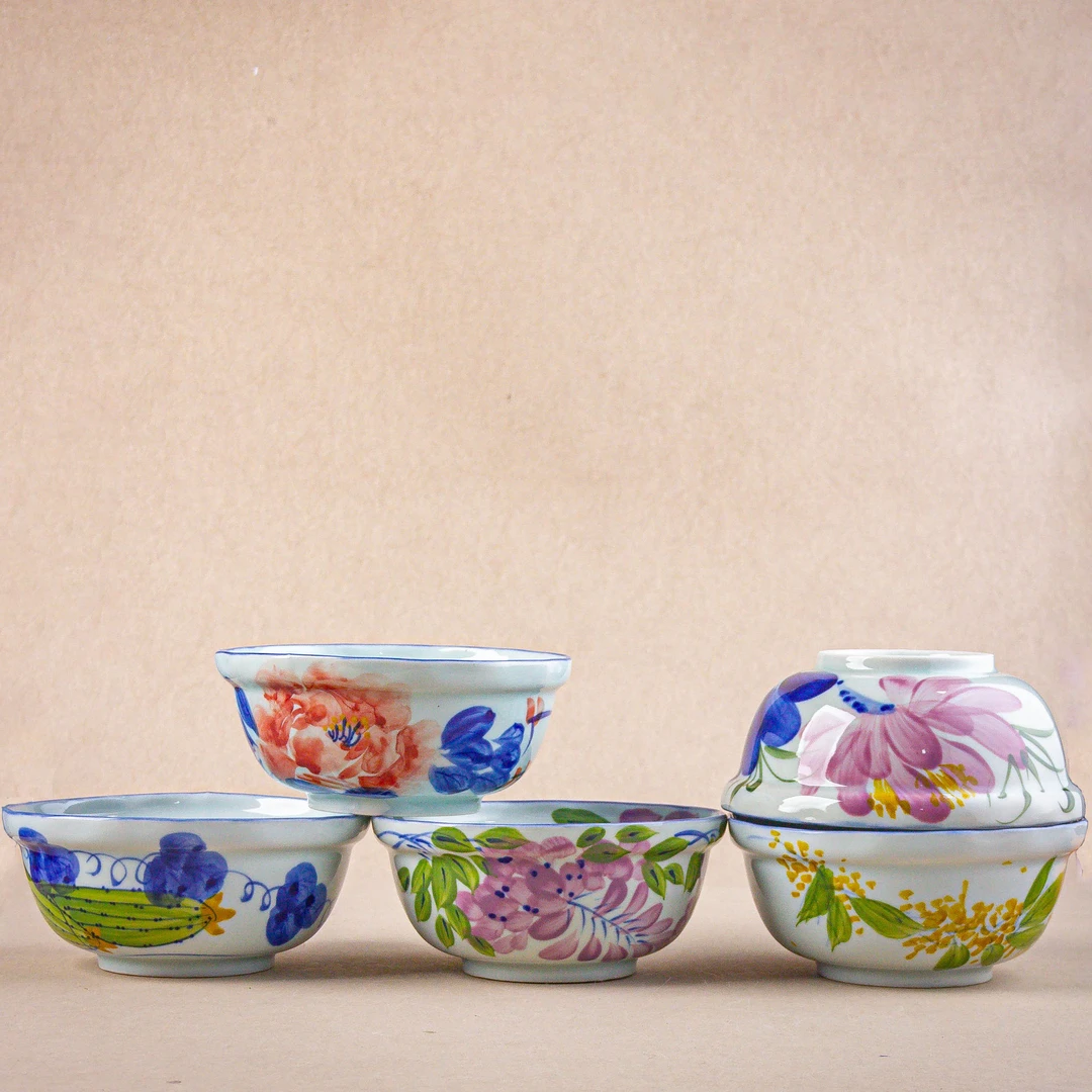 【5.4寸多边碗系列】中式米饭碗面碗景德镇高温釉下彩手绘厂