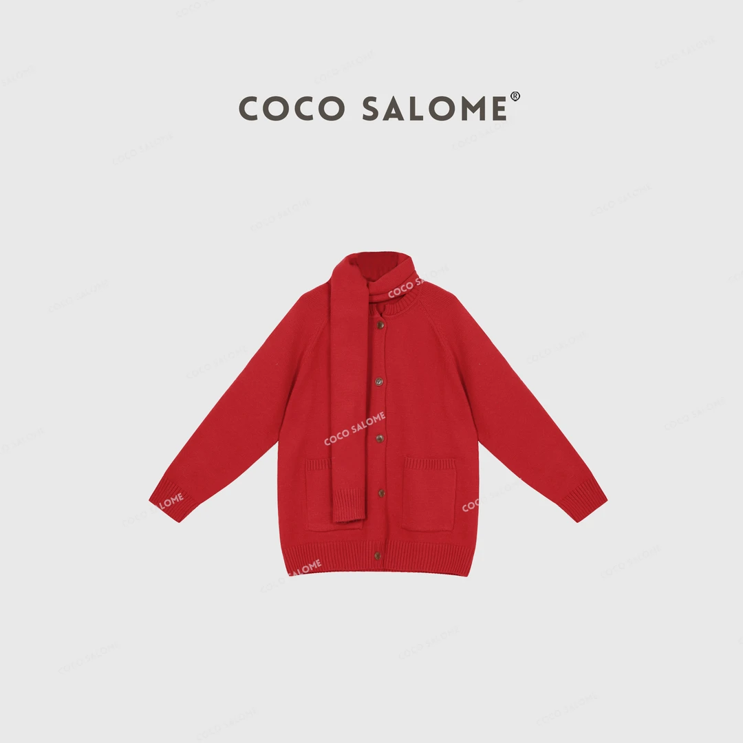 COCO SALOME⑥【东京恋人】秋冬羊毛680g圆领带围巾毛衣外套0877