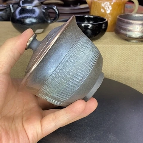 白***.云南建水紫陶浪鬼柴烧盖碗