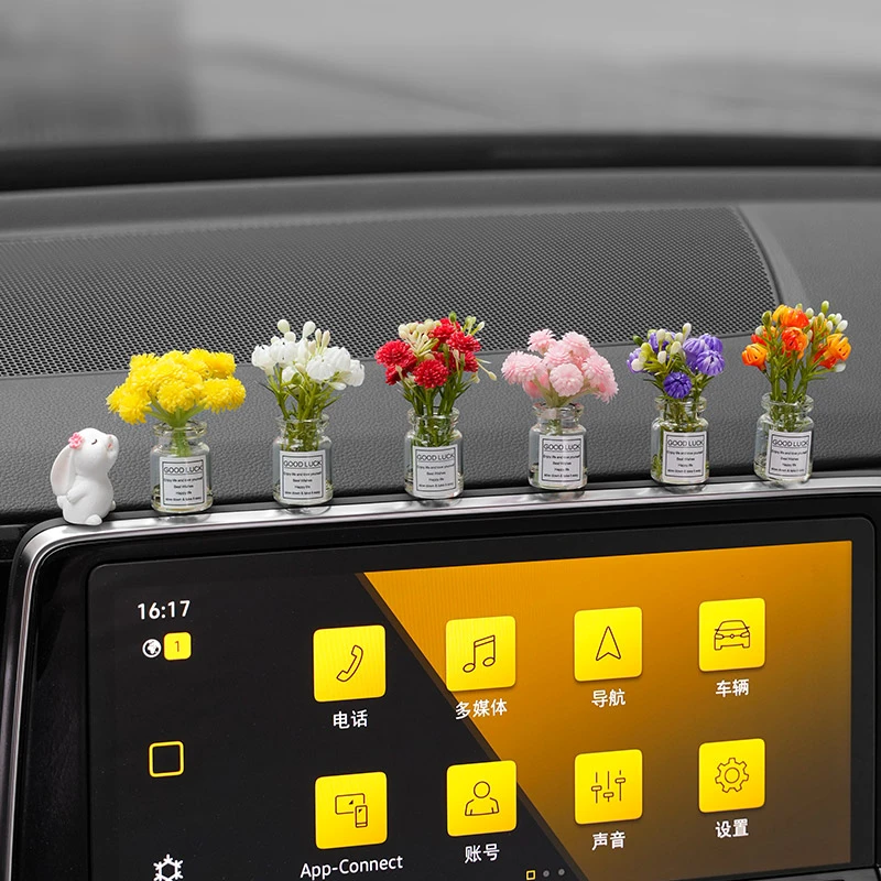 治愈系仿真小花瓶车内饰品摆件汽车中控台车载屏幕趴趴车上装饰品