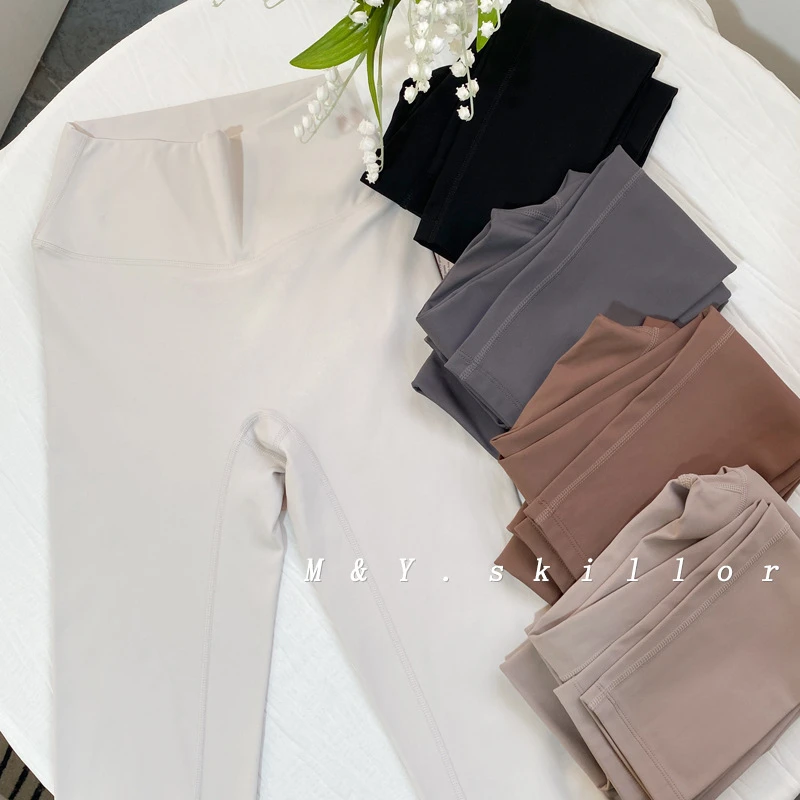 知藏多裸感高腰抓绒瑜伽裤女秋冬无尴尬运动紧身裤跑步健身裤