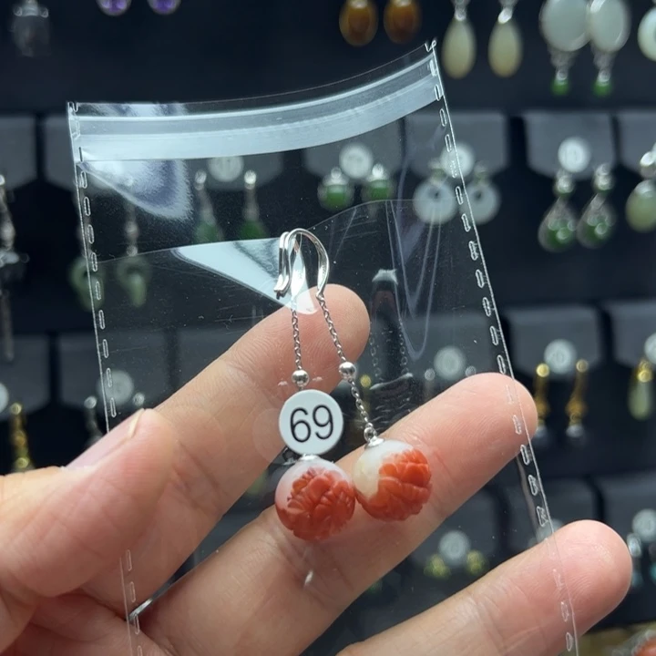 语***南红玛瑙银S925镶嵌耳饰