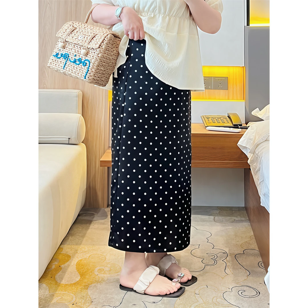 香缇卡托 /黑色休闲不沾身波点半身裙14876花契大码胖mm200斤显瘦