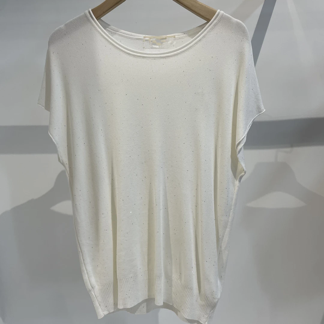 2025夏季时尚百搭上衣气质轻奢休闲针织短袖圆领衬衣女士T 5030