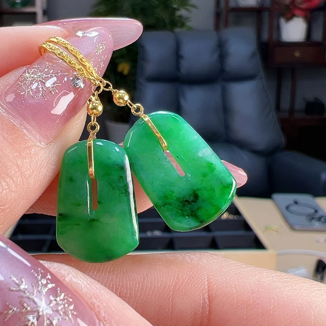 翡翠耳饰18K金镶嵌耳环22