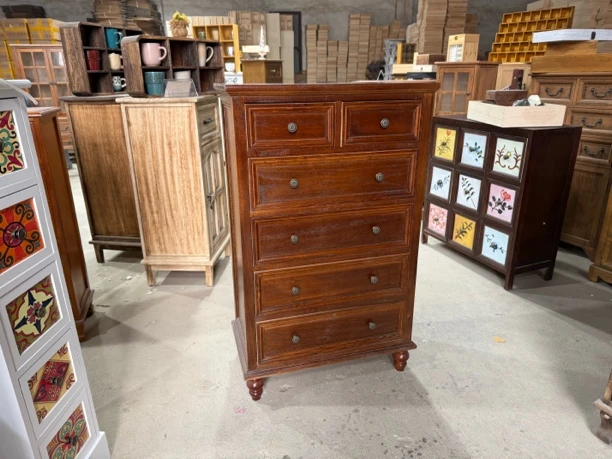 H1616-6，复古美式收纳柜斗柜入户柜卧室收纳柜多抽胡桃色实木斗柜