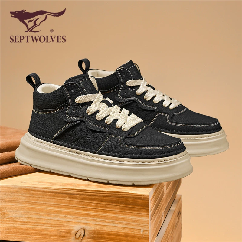 七匹狼马丁靴男款秋冬复古潮流工装板鞋男厚底力增高运动休闲皮鞋