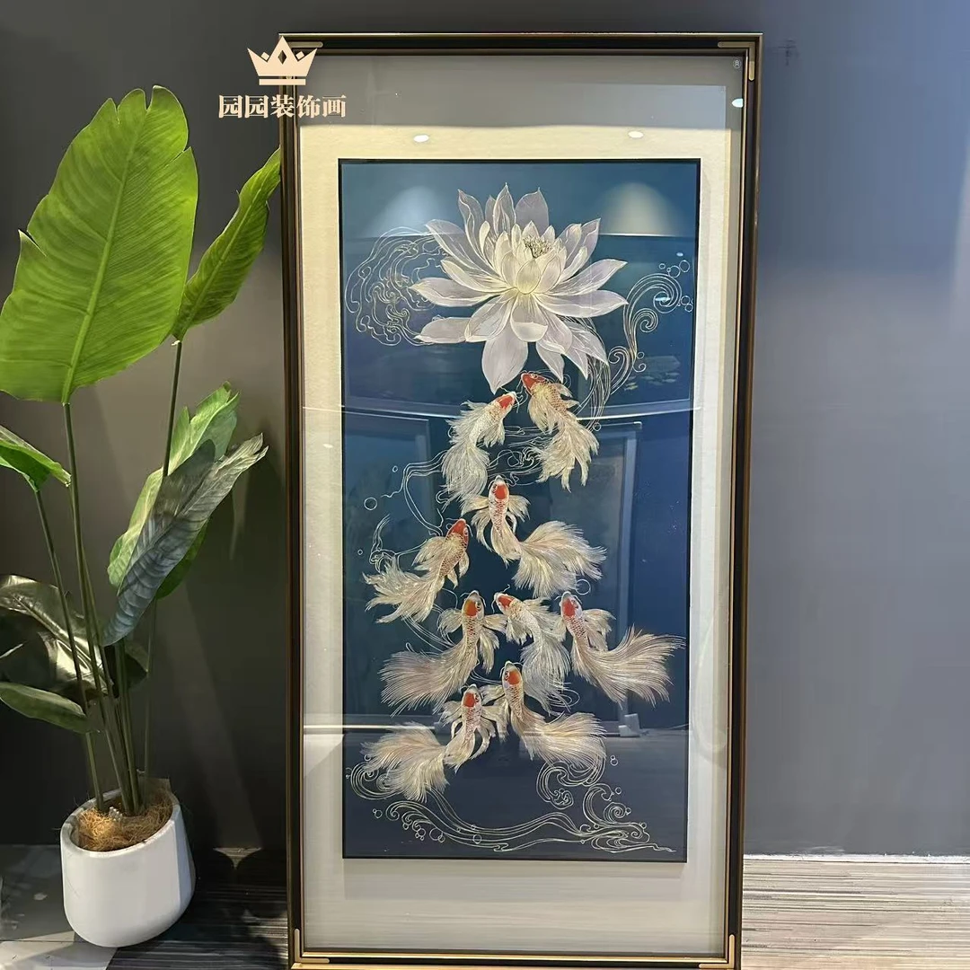 【富贵荷花九鱼图】高端铜雕挂画迎门入户玄关荷花九鱼现代新中式