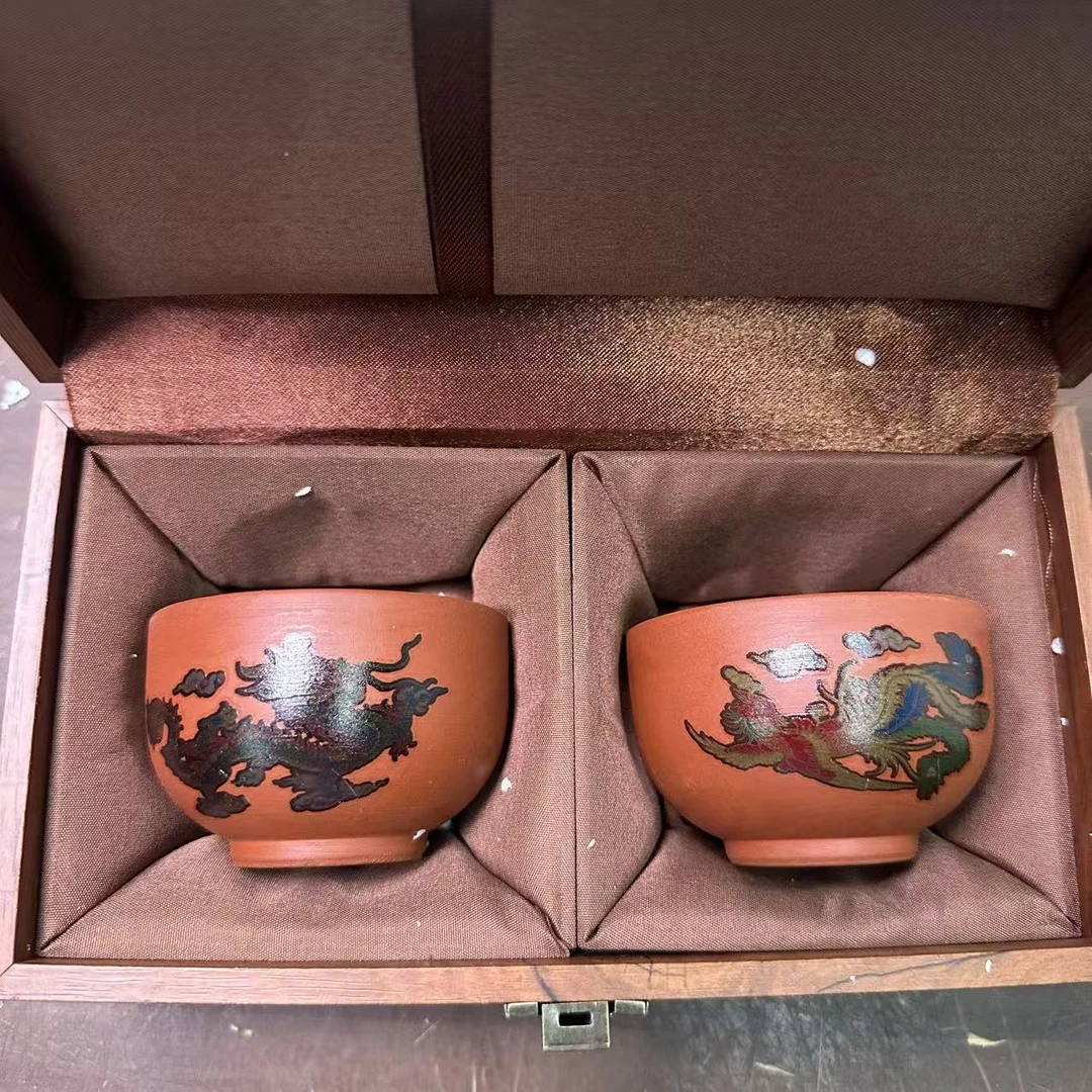 【闪购链接】紫砂龙凤对杯茶杯主人杯遇水变色茶杯 (不带图中礼盒）