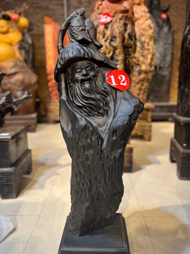 新品特价乌木姜太公钓鱼 渔翁摆件