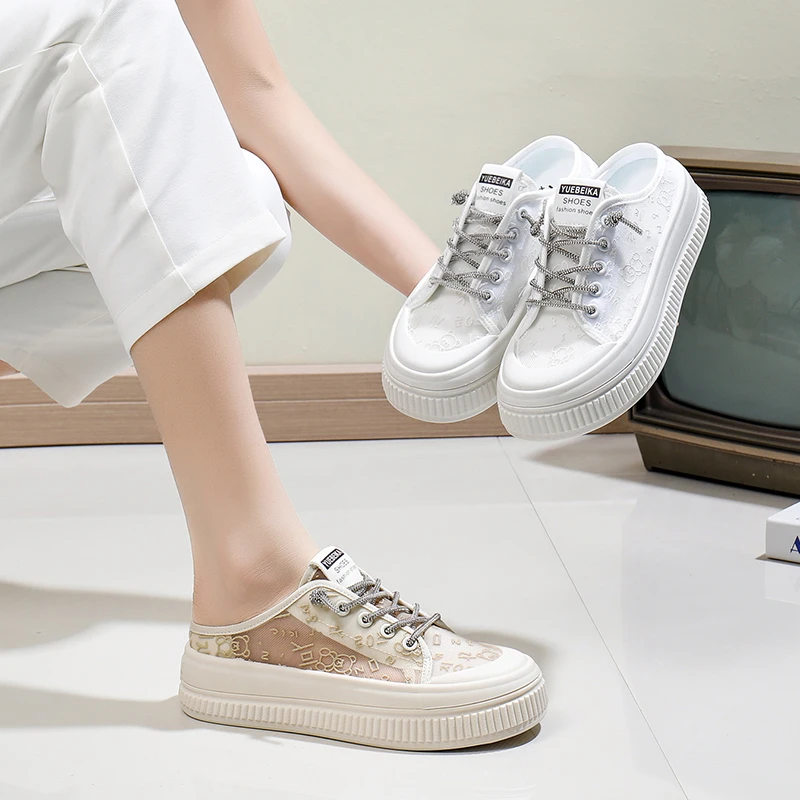 DIETIYA/蝶缇娅包头半拖鞋2025夏爆款小白厚底无后跟拖鞋轻奢鞋子