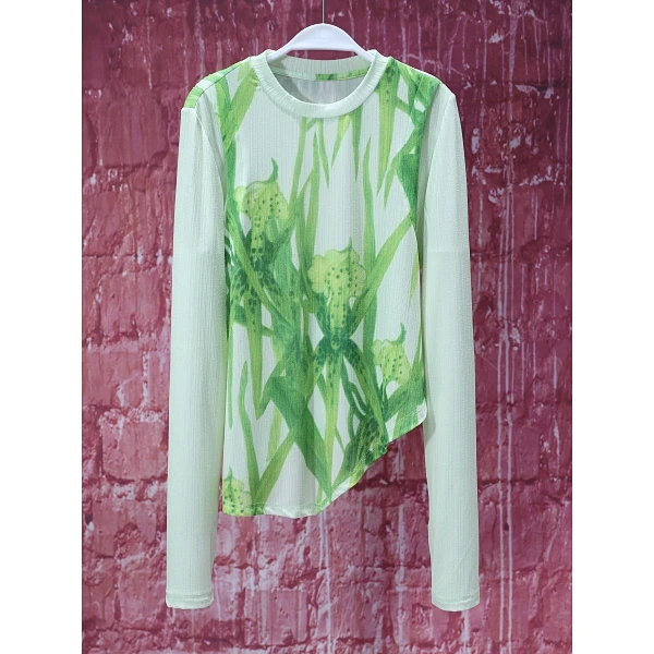 【韩哥女装】夏季薄荷绿轻薄上衣植物水印时尚休闲冰凉感皮肤衣8717