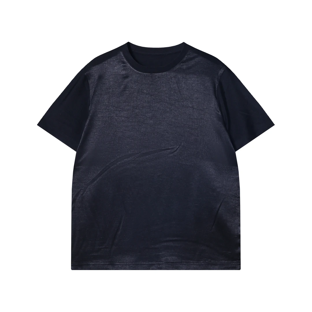 夏季高级感新款韩版丝滑纯色圆领短袖T恤男士时尚休闲宽松上衣