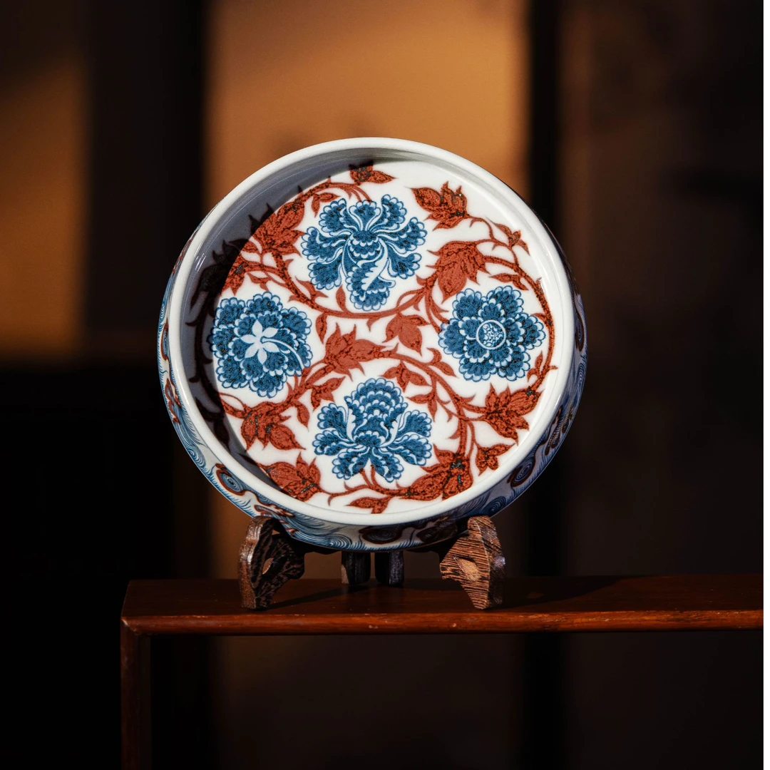 【栗子严选】畅怀堂青花釉里红四向牡丹壶承cht110