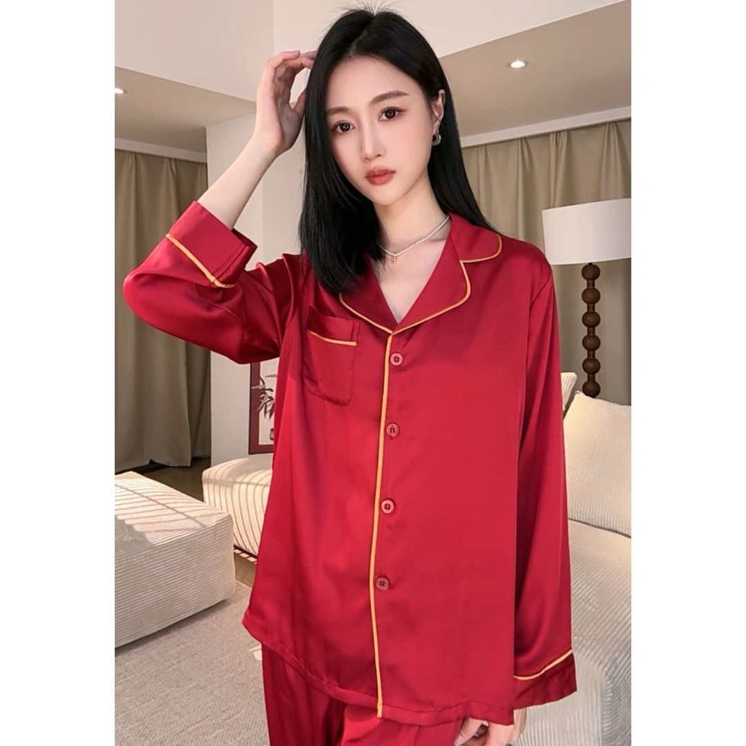 DAVINCIART2025新款睡衣男女同款红色两件套薄款简约家居服套装