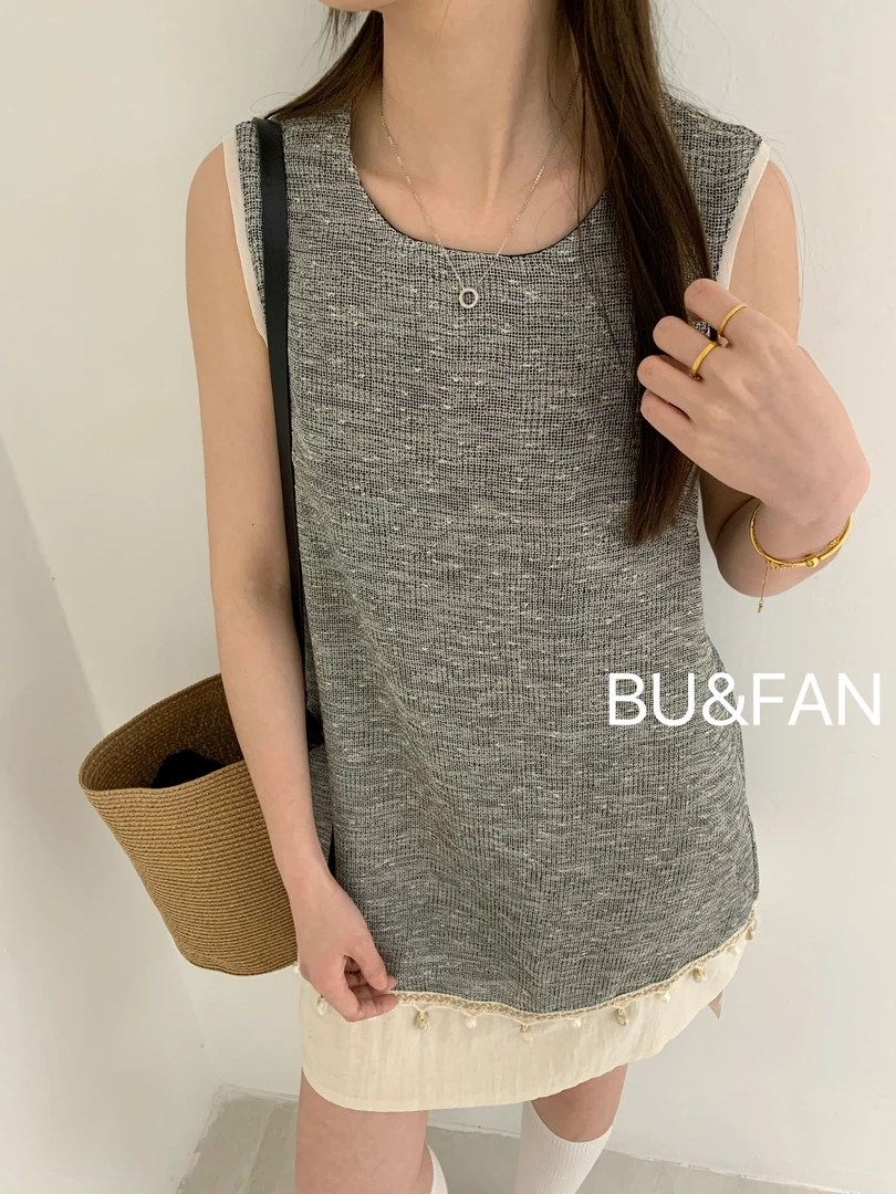温柔瑶-布凡#韩系减龄拼接慵懒感背心裙#22060