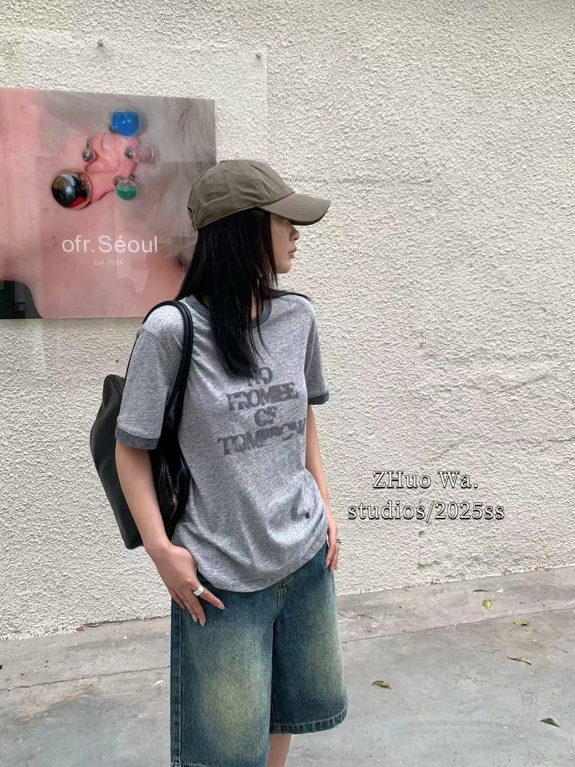 DK-植绒字母潮流休闲简约T恤22098