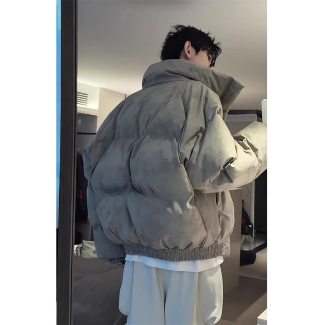 短款扎染脏脏棉服男冬季高级感加厚羽绒面包服美式cleanfit皮外套
