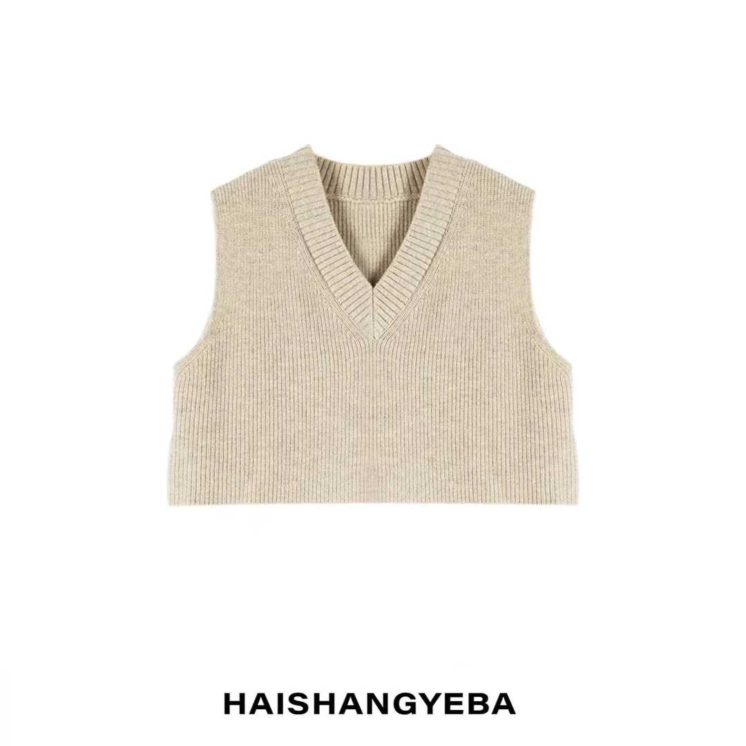 【海上叶爸】新款2025春秋百搭羊毛V领无袖休闲针织衫