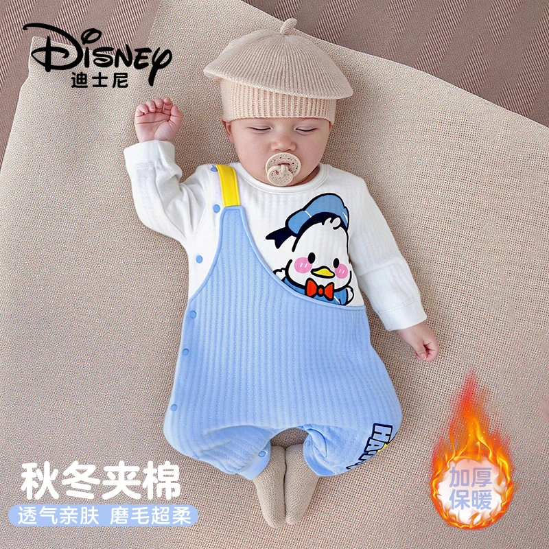 Disney/迪士尼秋冬款夹棉连体衣男女宝宝护肚衣服保暖哈衣2件装