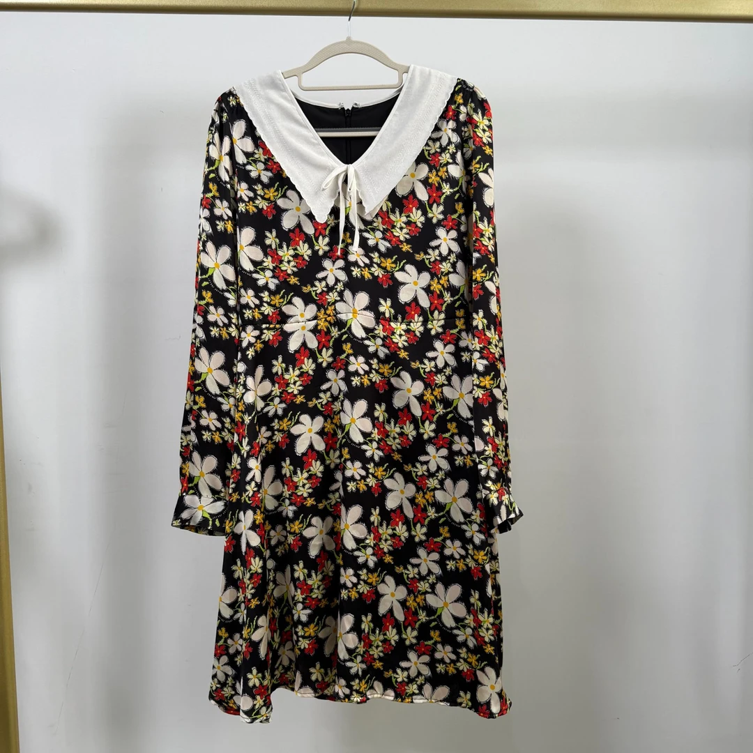 A5302 春夏季娃娃领泫雅风满印花朵长袖连衣裙