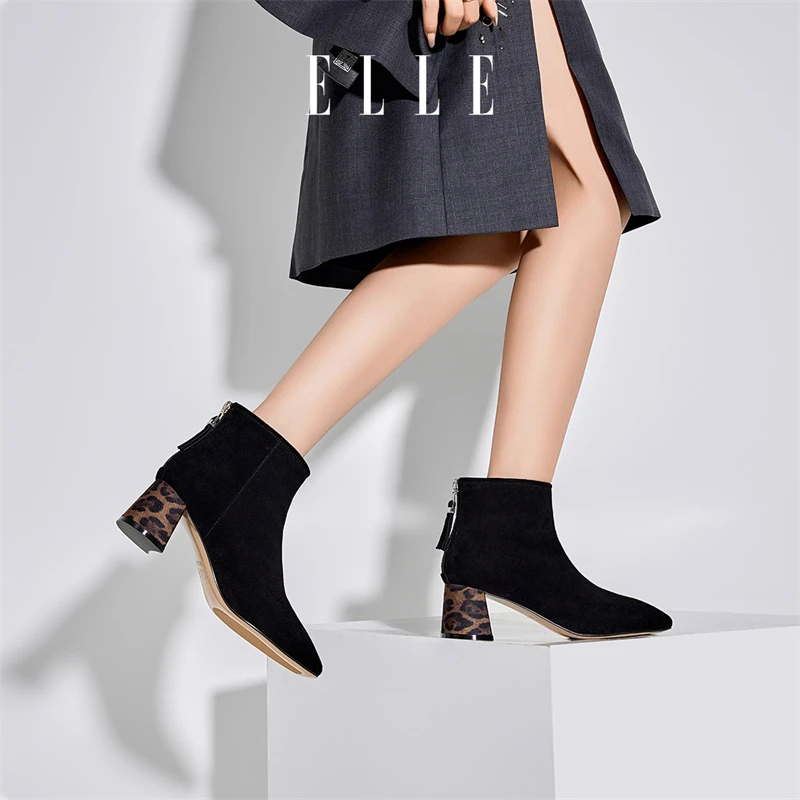 【明星同款】ELLE短筒时尚瘦瘦靴2025秋冬季新款弹力靴及脚踝靴子