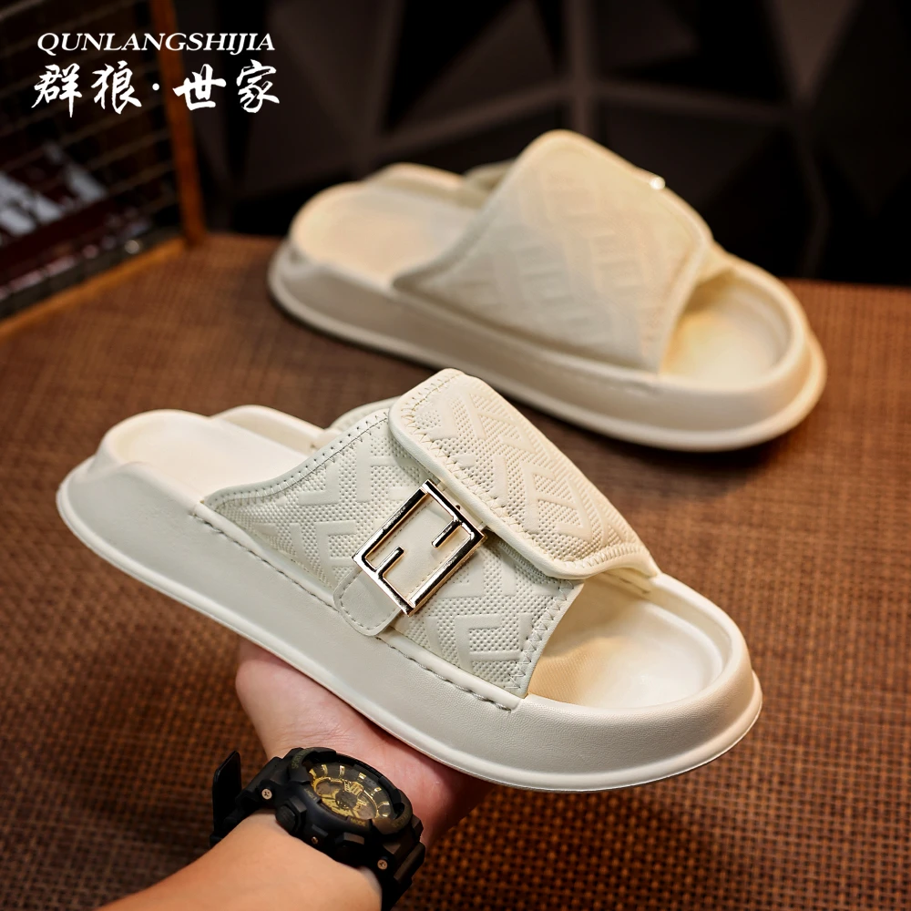 群狼·世家夏季拖鞋男休闲外穿网红轻奢魔术贴防滑厚底男士凉拖鞋