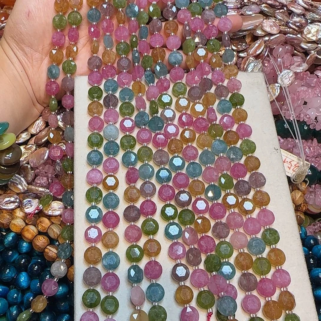 玛瑙/玉髓未镶嵌珠宝半成品天然石碧玺切面一条10mm