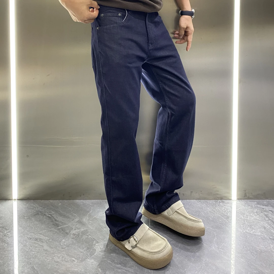 复古普洗蓝中直筒微宽松美式松弛感弹力牛仔裤痞帅百搭纯色牛仔裤