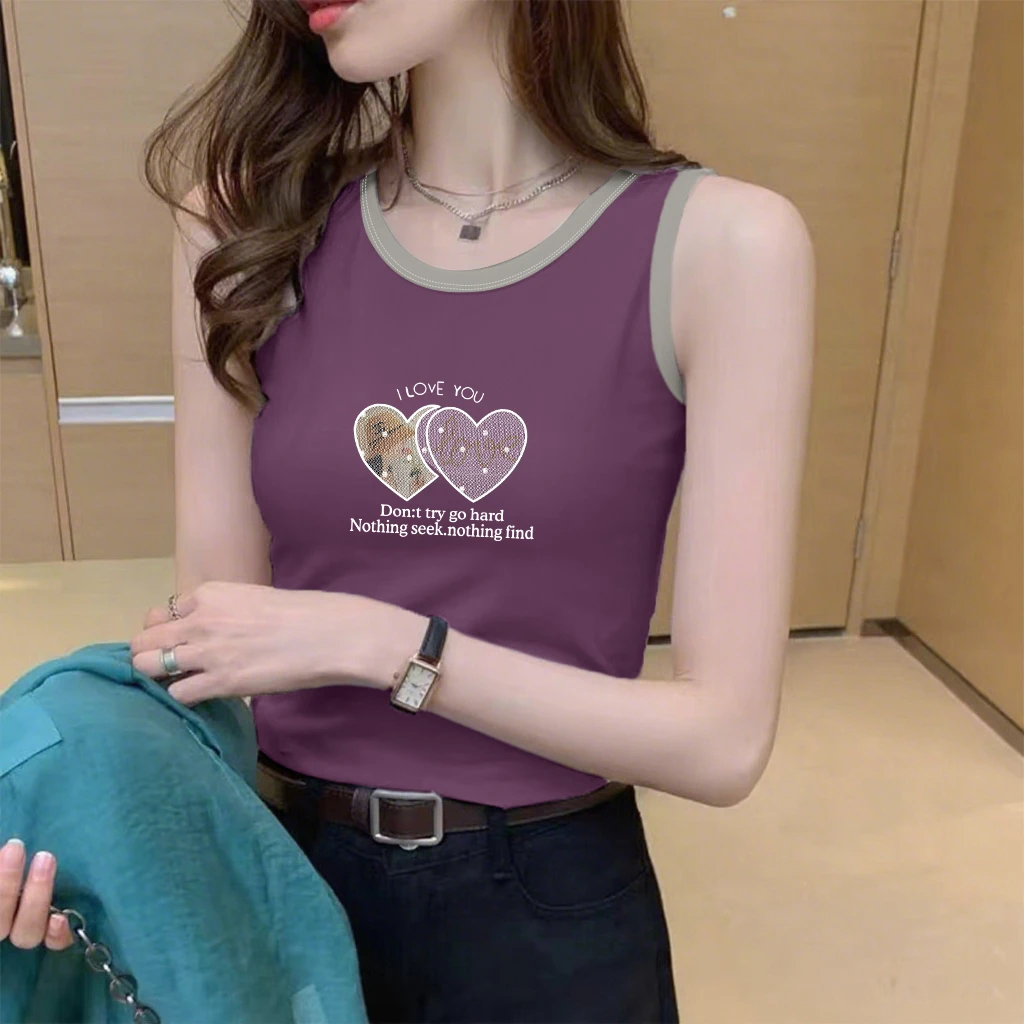 100%纯棉无袖背心女夏季韩版时尚洋气百搭休闲运动体恤打底上衣