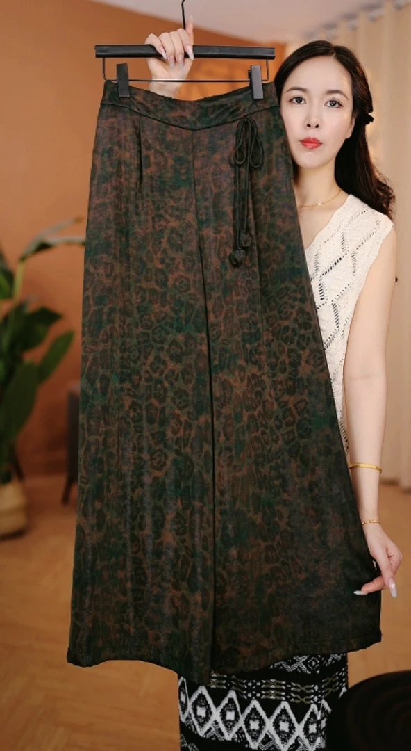 时尚豹纹高腰垂感春夏新款阔腿裤（XH10/八/文/龙）