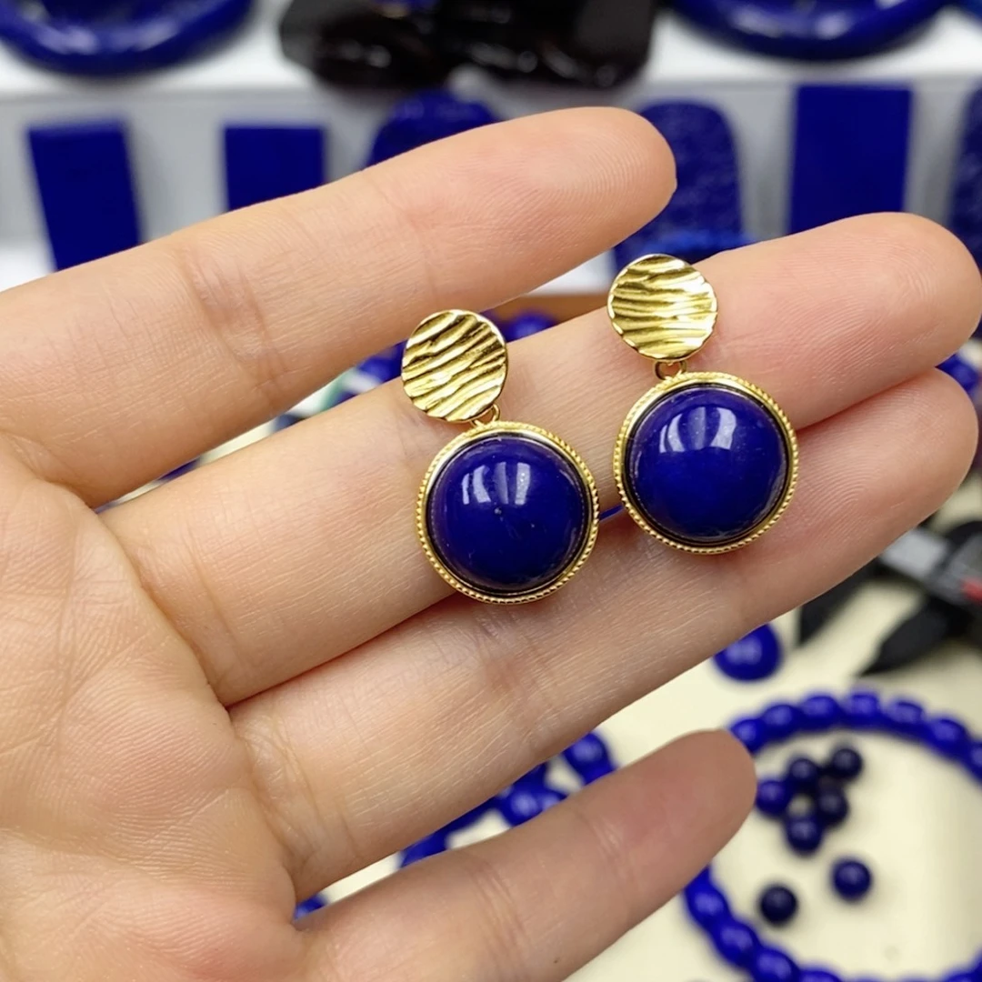 青金石耳饰银S925镀金镶嵌