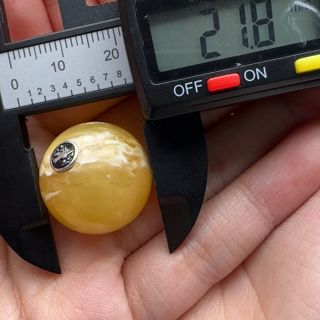 时***转蜜蜡银S925镶嵌裸石微瑕飘花圆珠