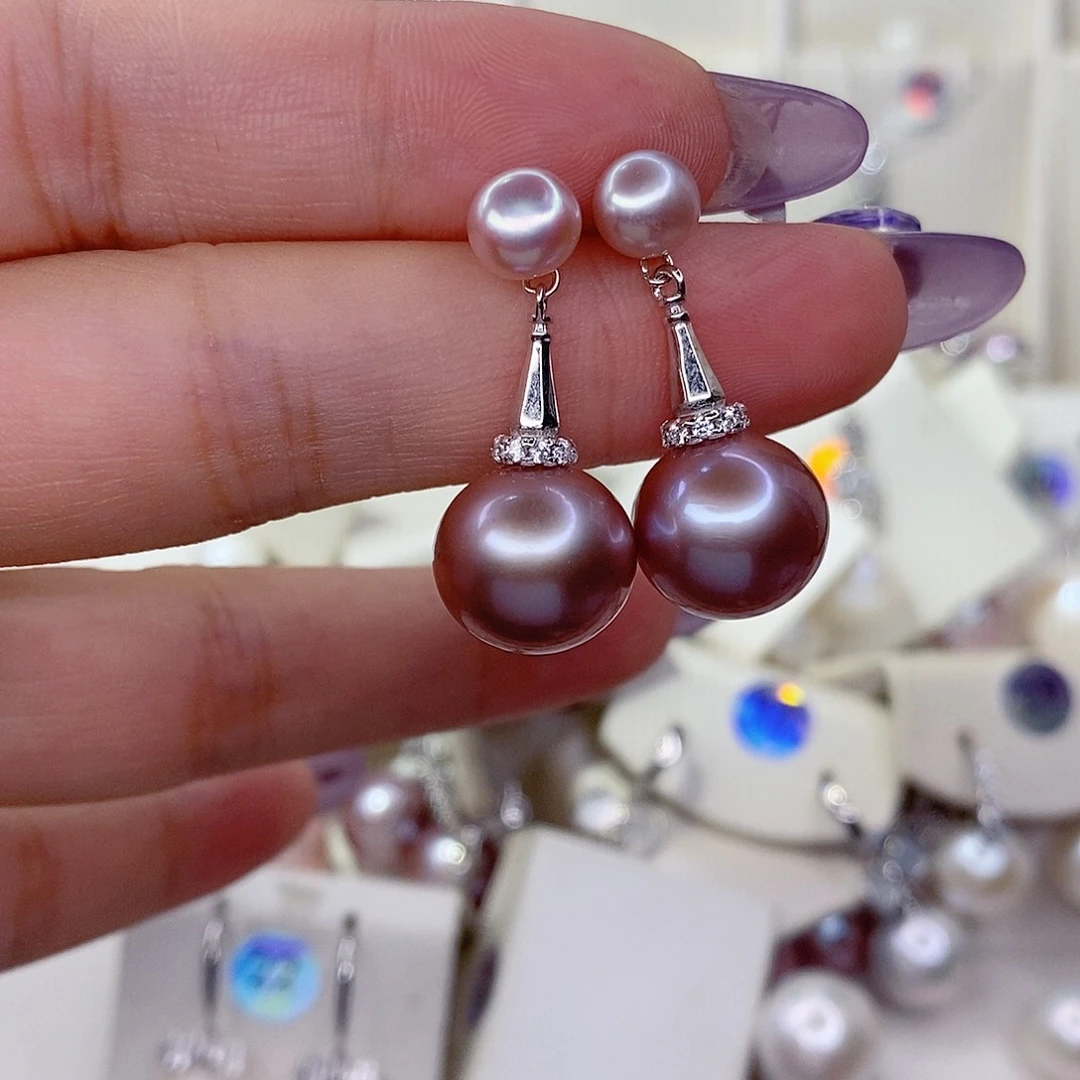 紫***莱耳饰银S925镶嵌淡水珍珠
