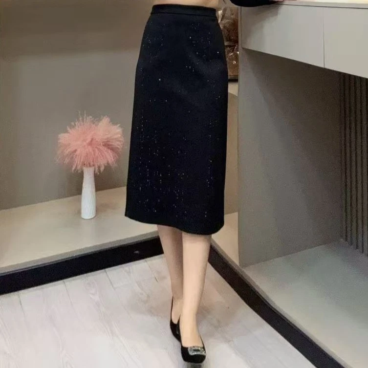 冬季半身裙-凡 5089时尚潮流亮闪显瘦后开叉设计胖MM大码女装新款