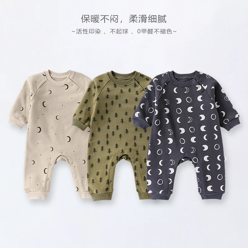 北欧风婴儿连体衣春秋棉质衣服宝宝哈衣爬服洋气外出服薄绒初春装