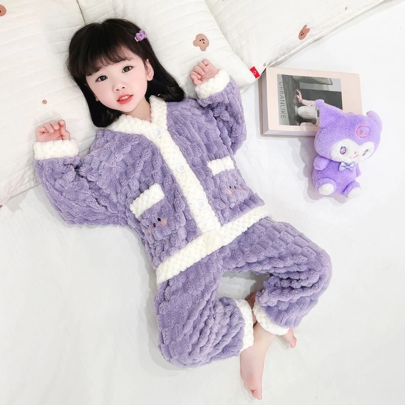 卡通风珊瑚绒居家家居服套装宝宝法兰绒睡衣男女宝宝儿童