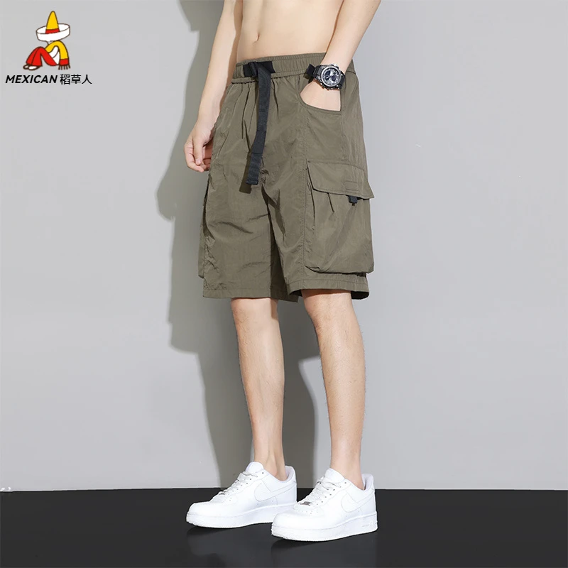 稻草人2025夏季新款男士冰丝速干短裤运动五分裤男士潮牌大码宽松