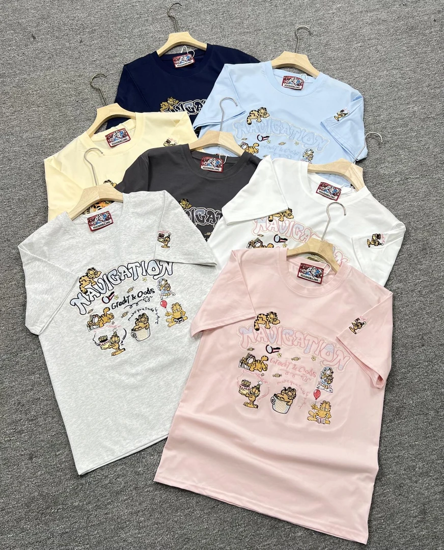 079【夏季新款】胸前重工满绣大胖猫卡通休闲百搭圆领短袖(007)