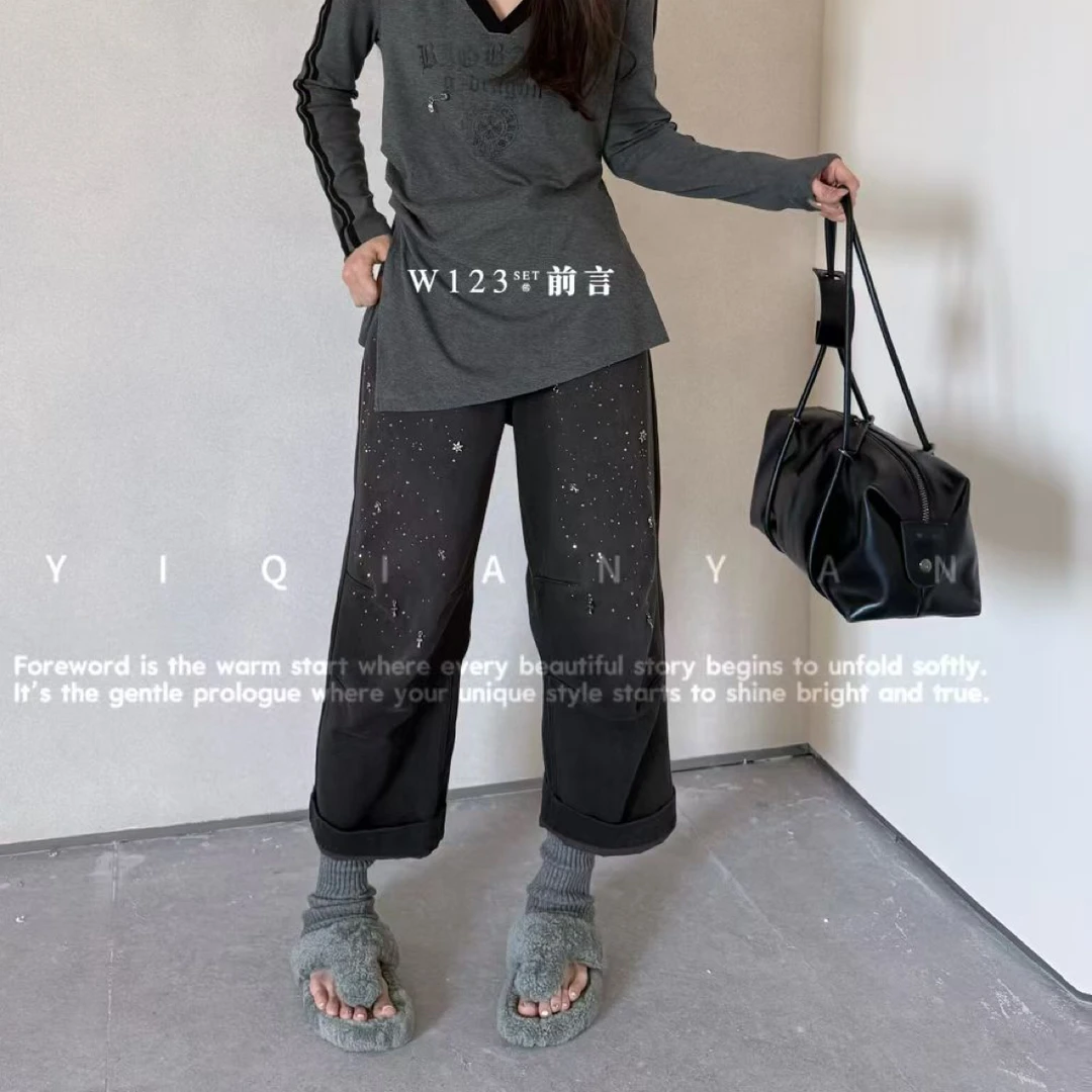 欧货正品牛仔裤重工九分裤宽松显瘦女