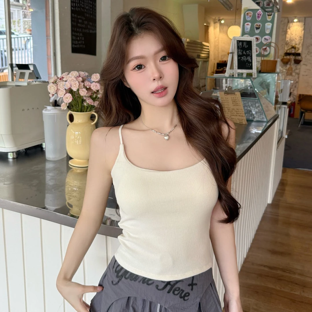 加绒一体杯纯色美背吊带