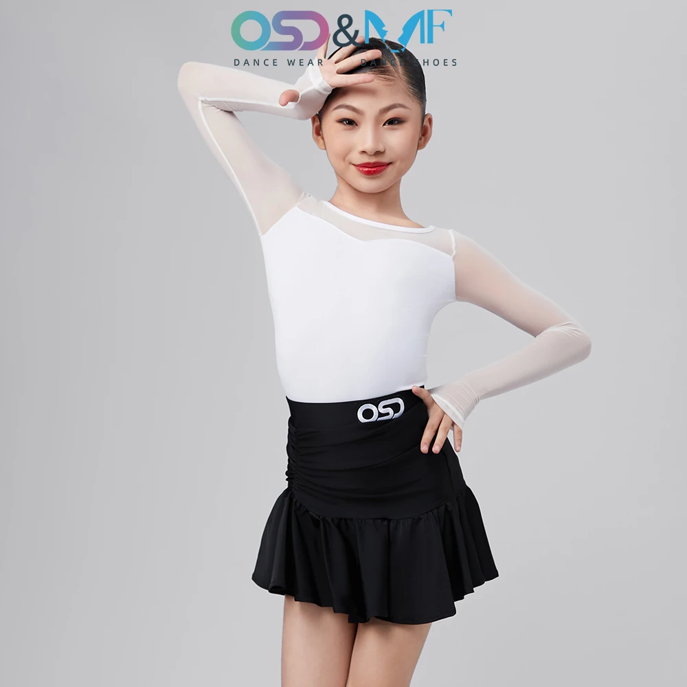 林意涵OSD&MF少儿拉丁舞练习服套装圆领长袖上衣短裙集训练功服