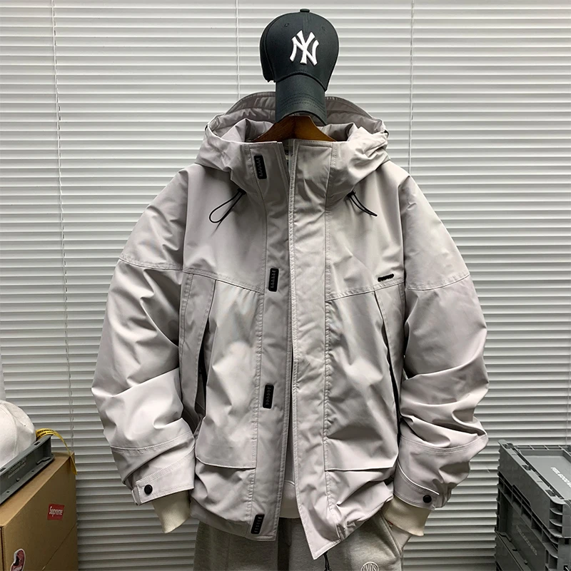 工装潮牌连帽防风棉衣外套男士冬季新款休闲山系加厚保暖棉服夹克