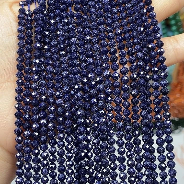 玛瑙/玉髓未镶嵌珠宝半成品蓝沙切面卡4mm（2条）