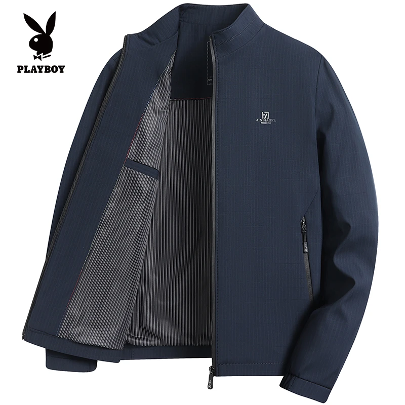 花花公子爸爸春秋季外套男中老年人男士休闲夹克外套宽松秋款上衣