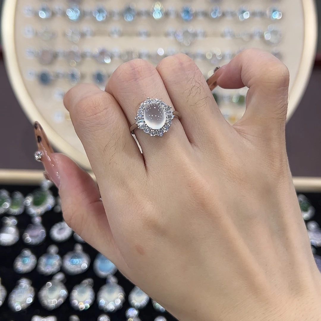 蛇纹石玉银S925镶嵌戒指