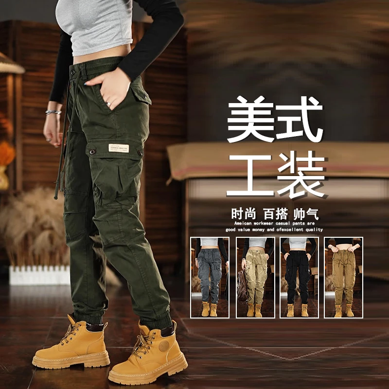 美式重磅工装裤男秋季潮牌百搭户外帅气直筒宽松多口袋束脚休闲裤