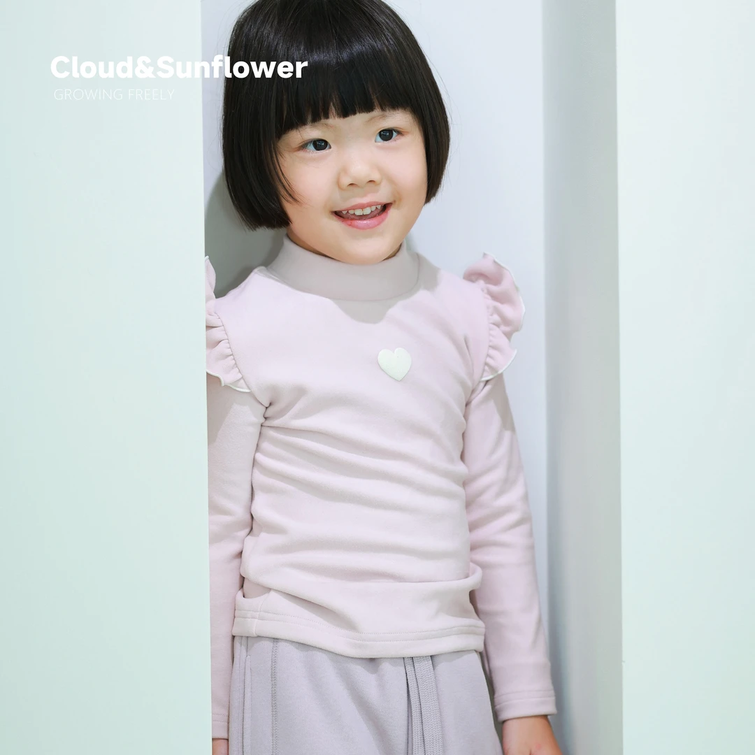 【云朵小葵】女童秋季新款爱心印花飞袖百搭打底衫1114664