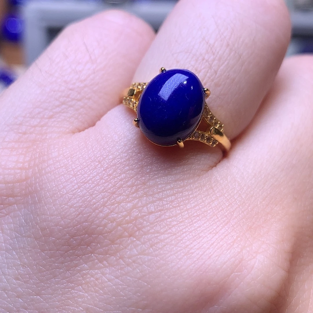 青金石银S925镶嵌戒指10.9m